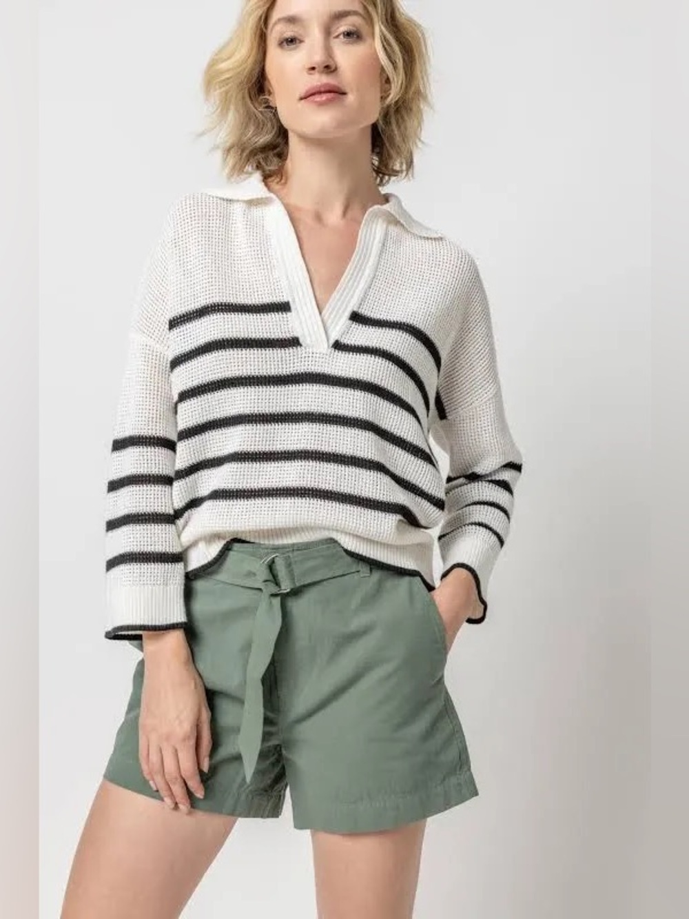 Lilla P Textured Stripe Polo Sweater